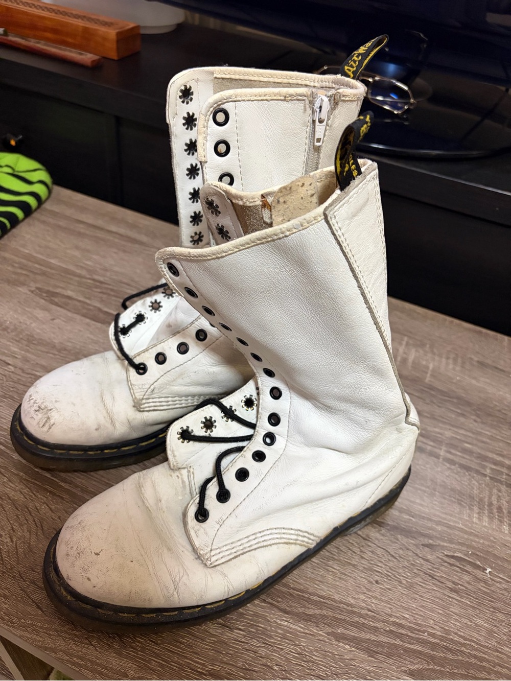Dr. Martens White Leather High-Top Boots